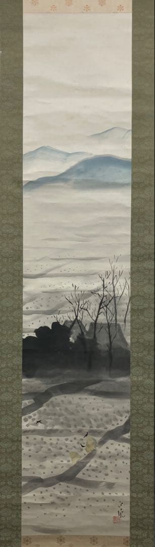 長野草風【田家の朝】紙本　掛軸　共箱（邨田丹陵・今村紫紅・安田靫彦・川合玉堂）