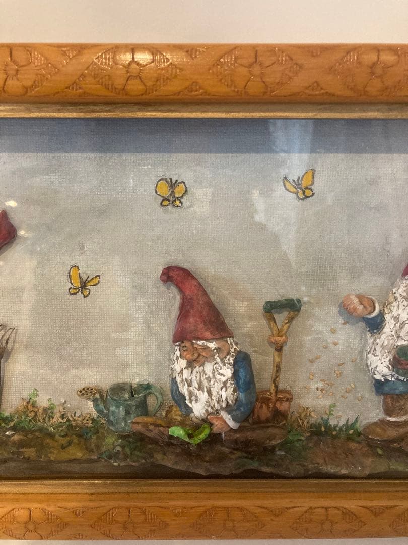 かわいい絵画　サンタ　花柄　額　おじいさん