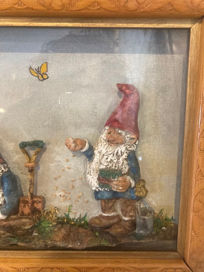 かわいい絵画　サンタ　花柄　額　おじいさん