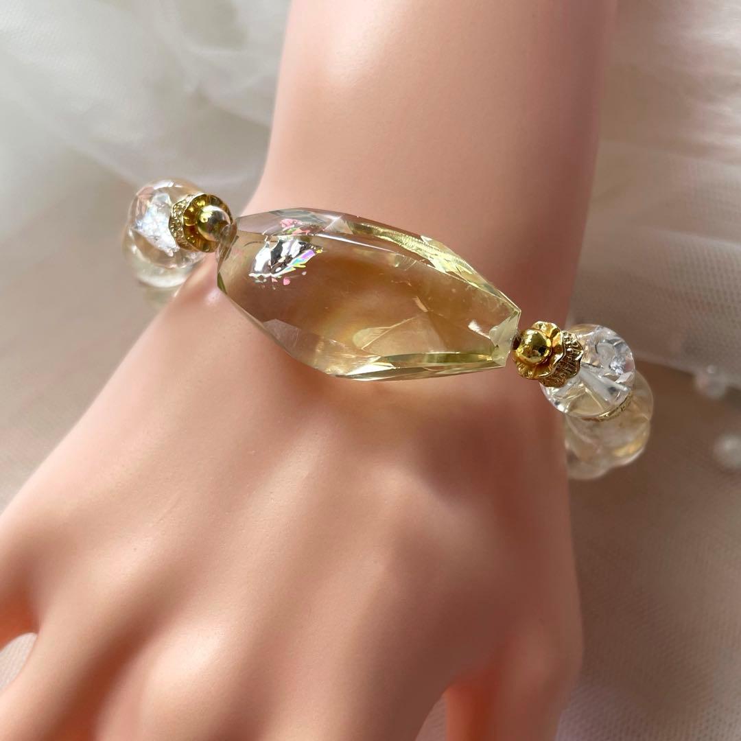 天然石 シトリンラフカット レモンアイリスクォーツ ブレスレット