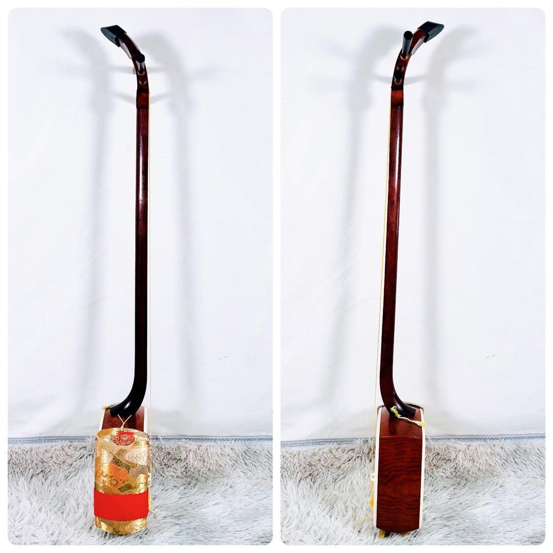 【希少】長唄三味線　細棹　花梨　正寸　丸打胴　本皮　皮破れなし　天神欠けなし