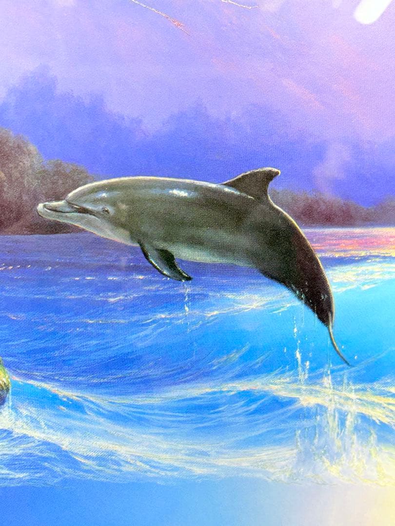 アンソニー・キャセイ　絵画 リトグラフ　イルカ 版画　大きめ 証明書 黄色袋付き