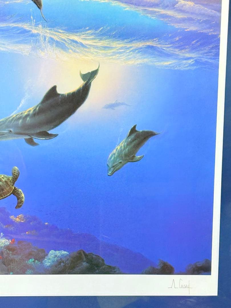 アンソニー・キャセイ　絵画 リトグラフ　イルカ 版画　大きめ 証明書 黄色袋付き