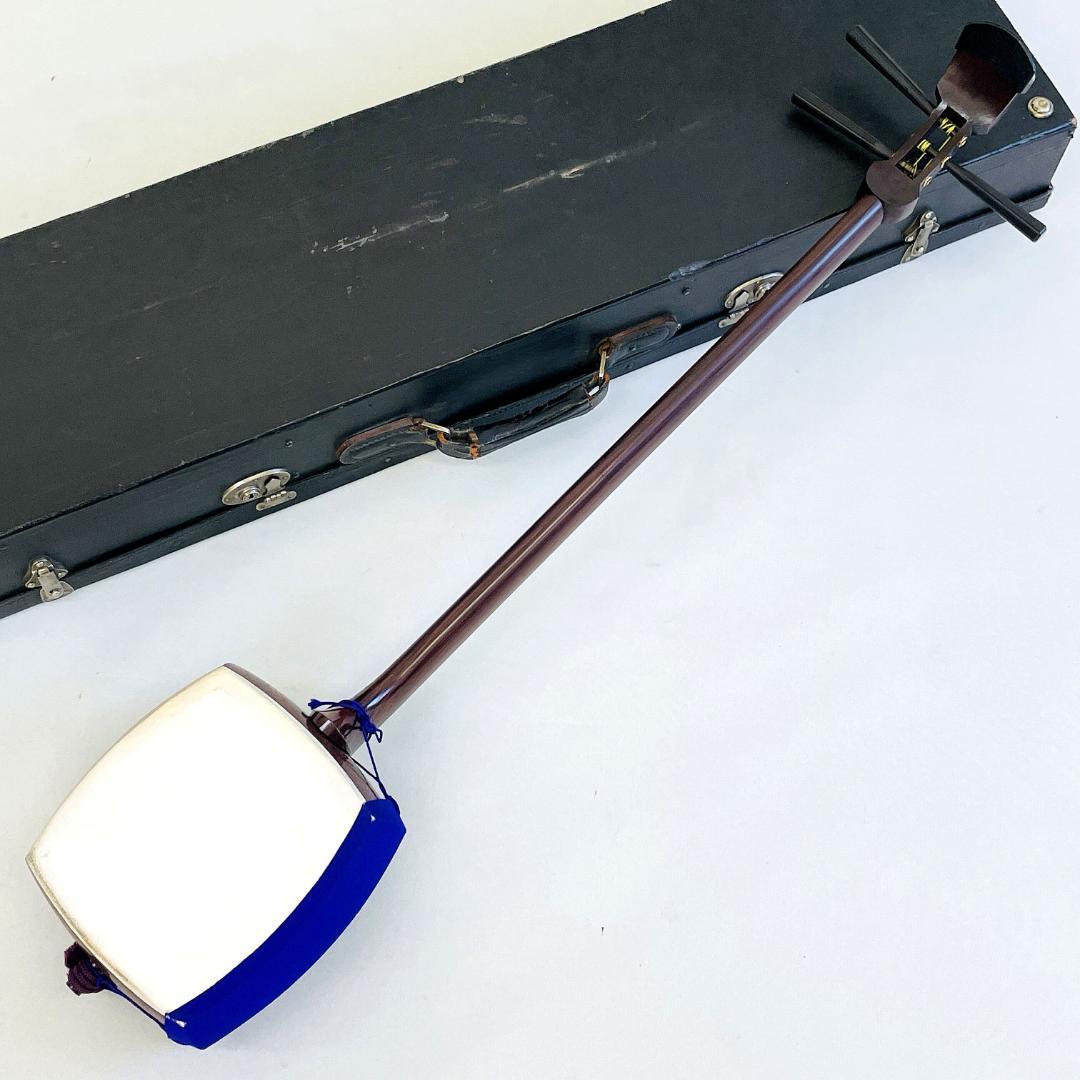 三味線 綾杉胴 紅木棹 細棹 長唄 松鶴 ケース付【整備品】R8YE317