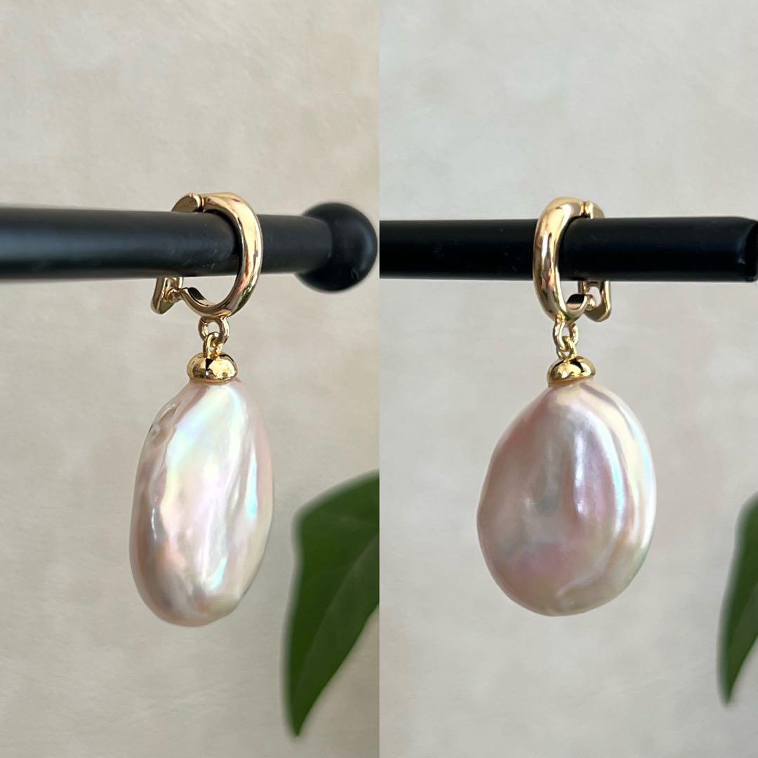 オーバルパールペンダントトップ　しずく型パール　バロックパールチャーム