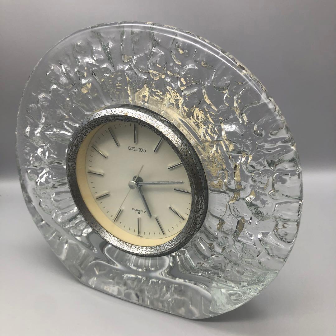 セイコーSEIKOクウォーツクリスタルガラス置き時計昭和レトロアンティーク