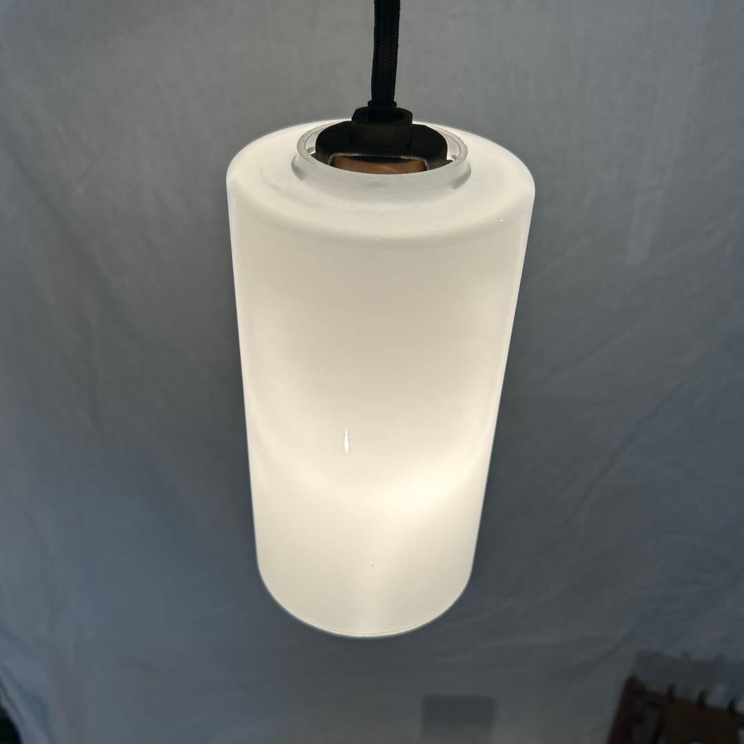 ヴィンテージ　北欧　昭和レトロ　電笠　和モダン　乳白ガラス木製フレーム　電球付き