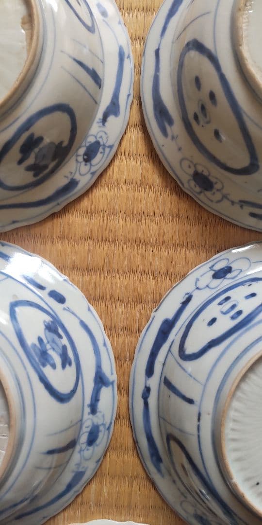 古染付　染付5寸深皿5客セット　江戸時代　古伊万里　王地山焼