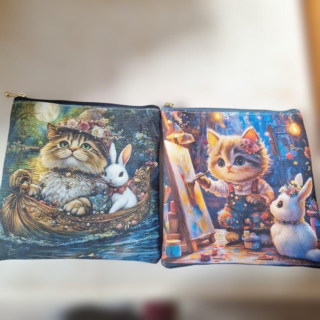 激レアねこパネル生地　ハンドメイド　ミニバック　ポーチ