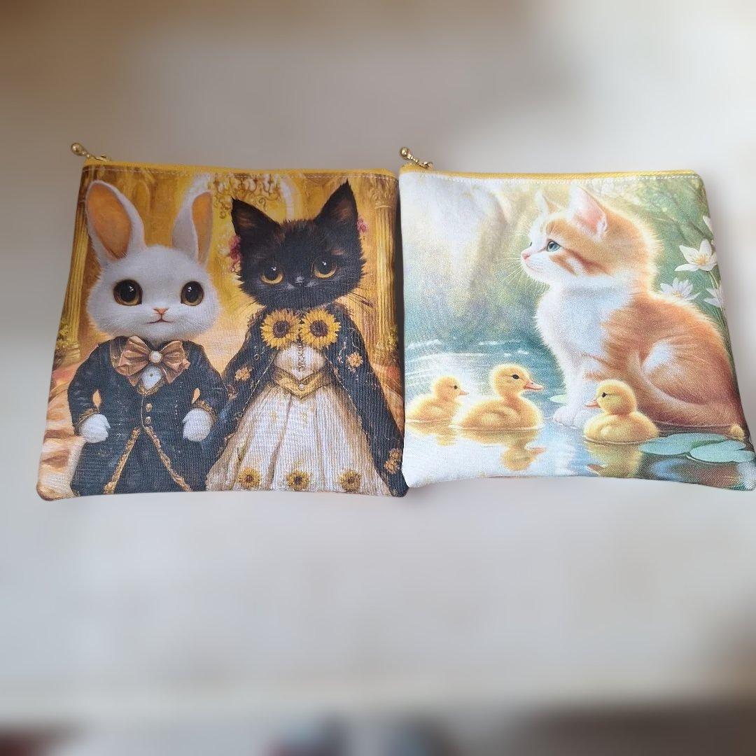 激レアねこパネル生地　ハンドメイド　ミニバック　ポーチ