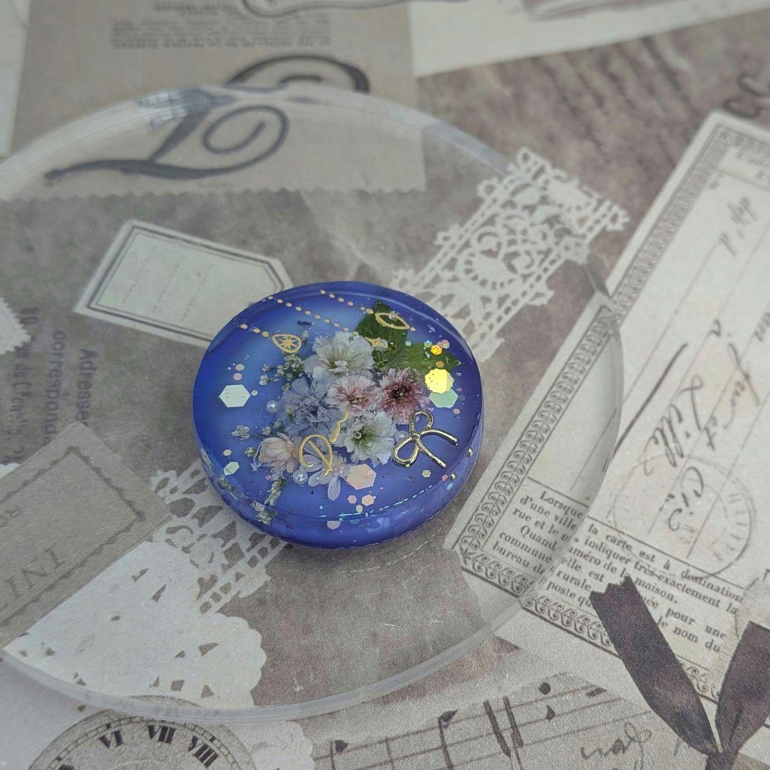 ＃483 再販不可✴ロイヤルブルー✴フラワーブーケ✴レジンヘアゴムキーホルダー