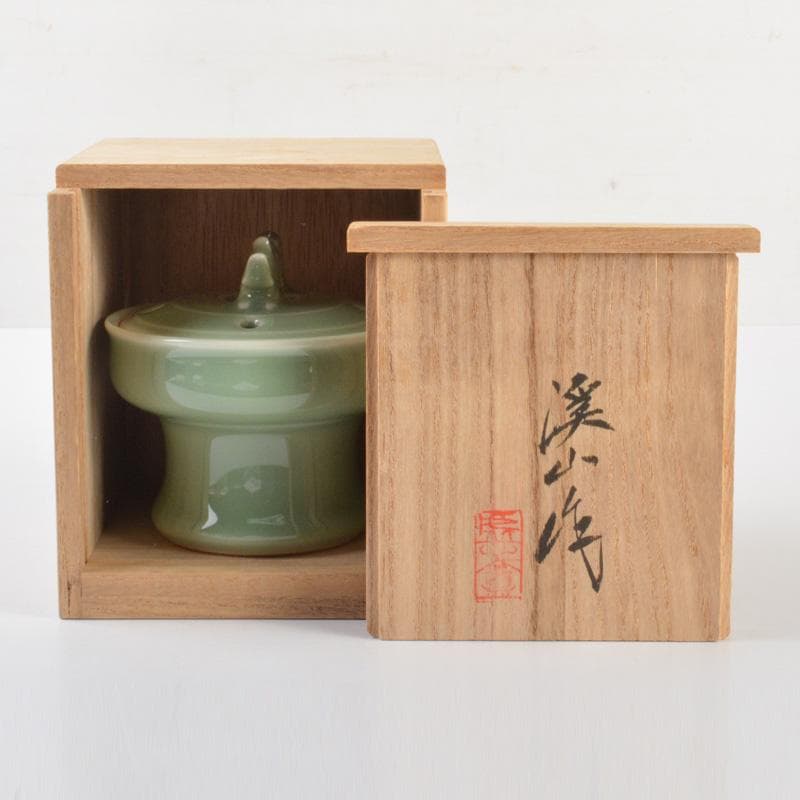 茶道具　京焼　清水焼　平安　加藤渓山作　天龍寺青磁　辰香炉　共箱　C　6585