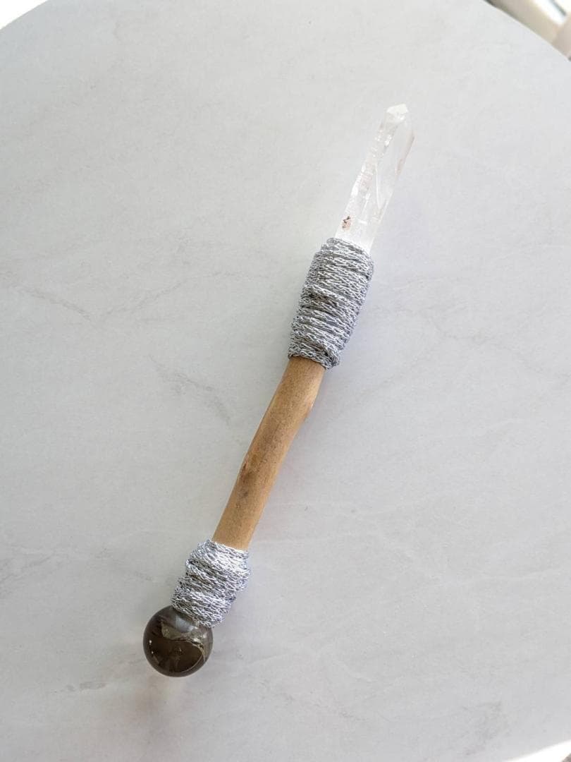 水晶とスモーキークォーツのワンド　ヒーリング　クリスタル　ワンド　W10