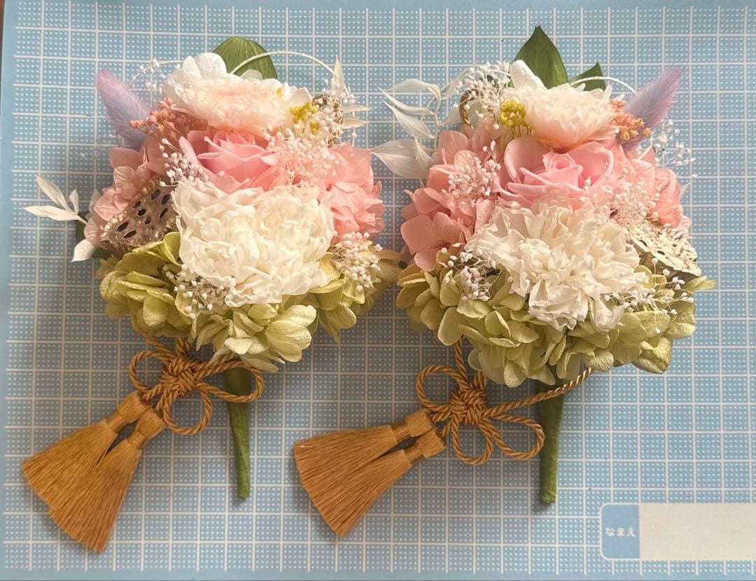 プリザーブドフラワーアレンジ仏花　一対　花器付き　お供え花