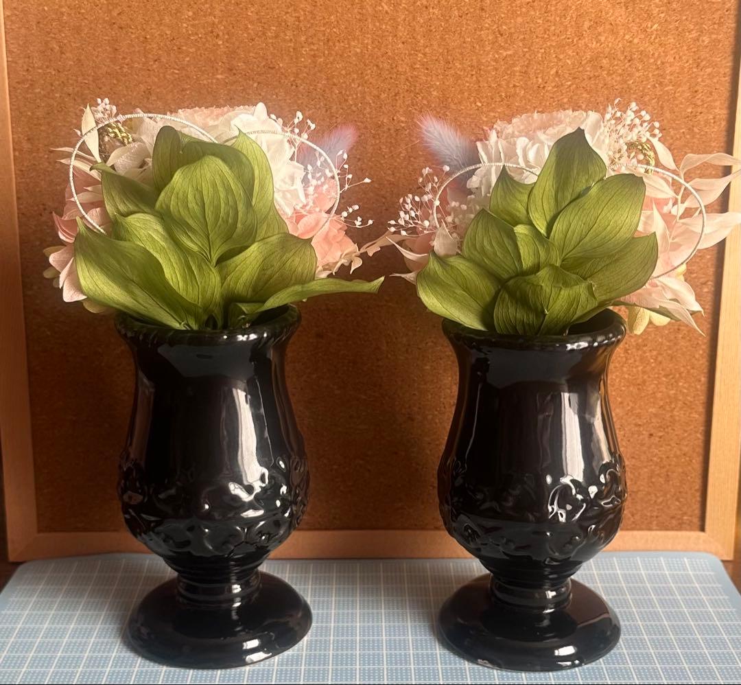 プリザーブドフラワーアレンジ仏花　一対　花器付き　お供え花