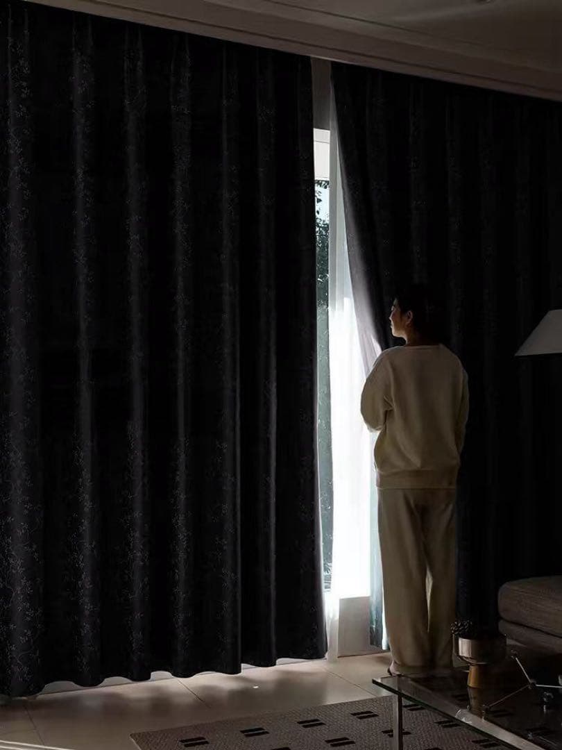 99％遮光藤蔓刺繍 ナノ完全遮光カーテン 2枚100cm×178cm洗濯可非缩水