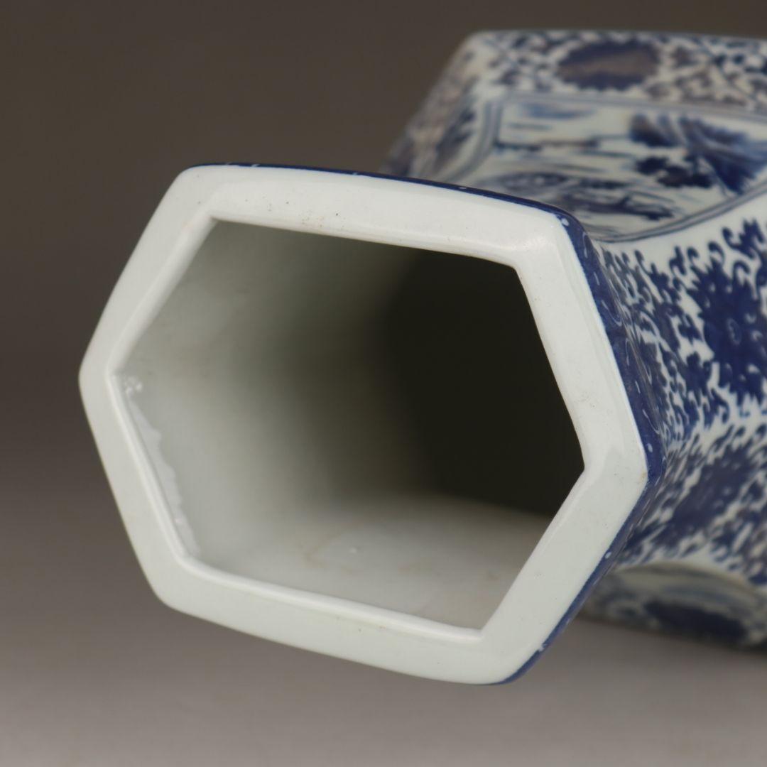 清乾隆青花人物花鳥六方賞瓶 景徳鎮 陶磁器 装飾品 現代工芸品 美術品 置物