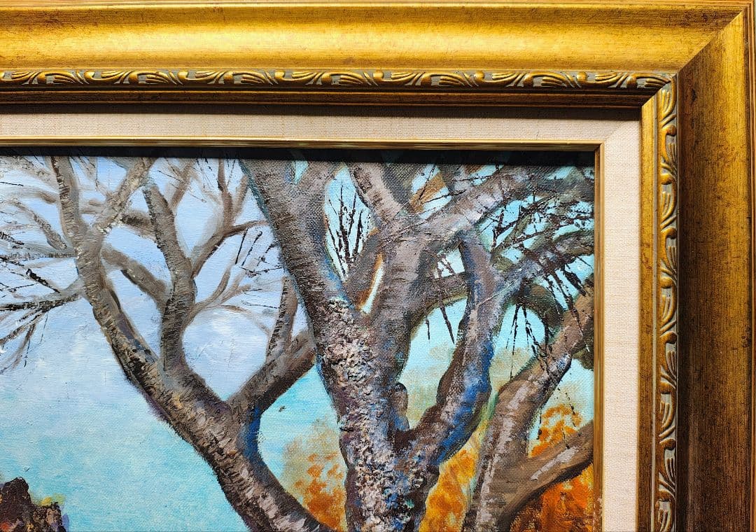 【送料込】肉筆 F30号 風景画 油絵 ＆木製額縁セット 軽量 阿蘇/らくだ山