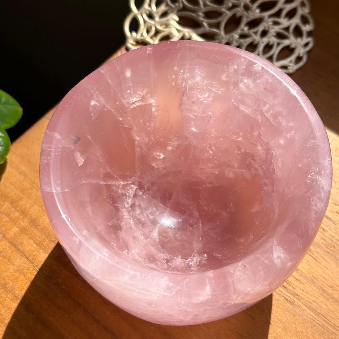 高品質 天然石 マダガスカル産ローズクォーツ ボウル895g