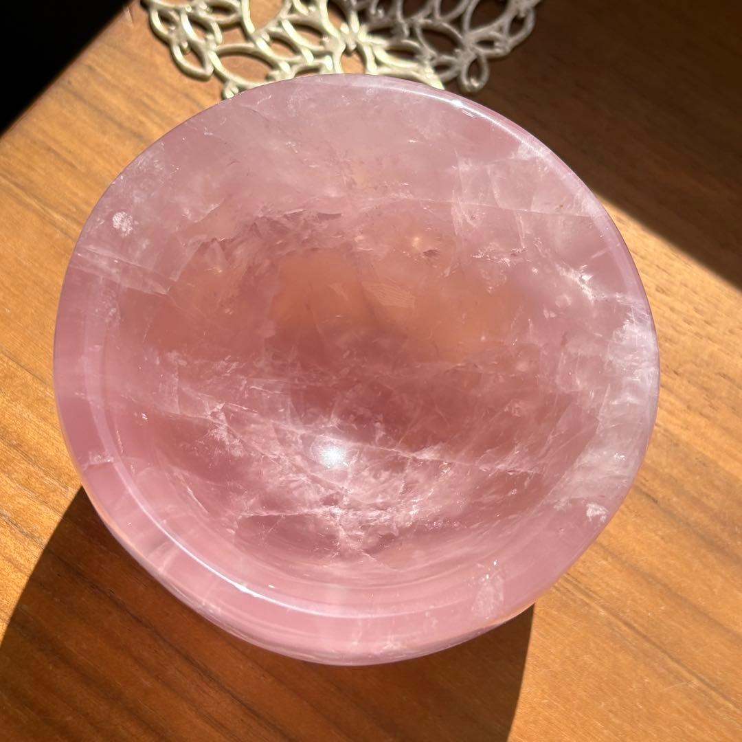 高品質 天然石 マダガスカル産ローズクォーツ ボウル895g