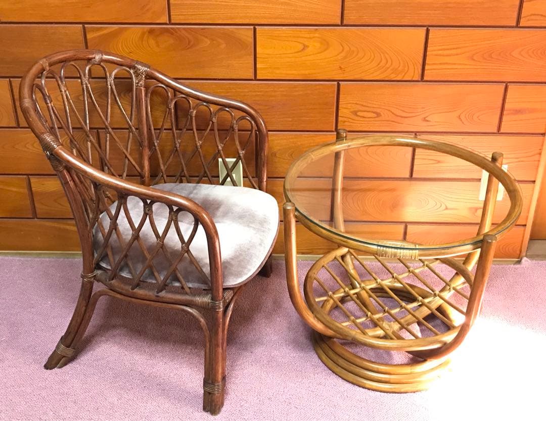 ヴィンテージ ラタン 籐家具 チェア 1脚 古家具 古家具 古民家 クッション