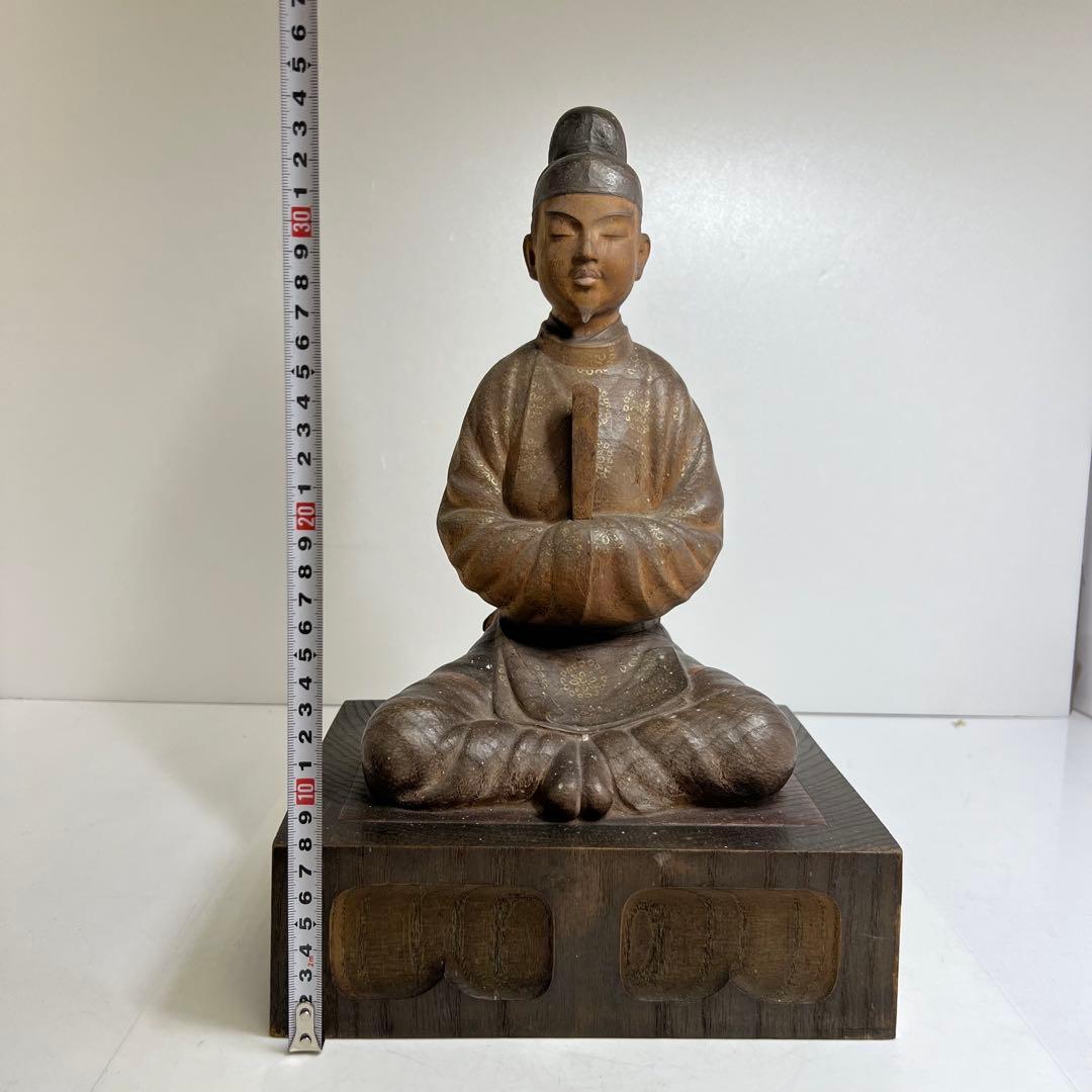 内藤伸作 木彫聖徳太子 彩色「精進」 共箱 東キ8-0315☆2F チヒオト