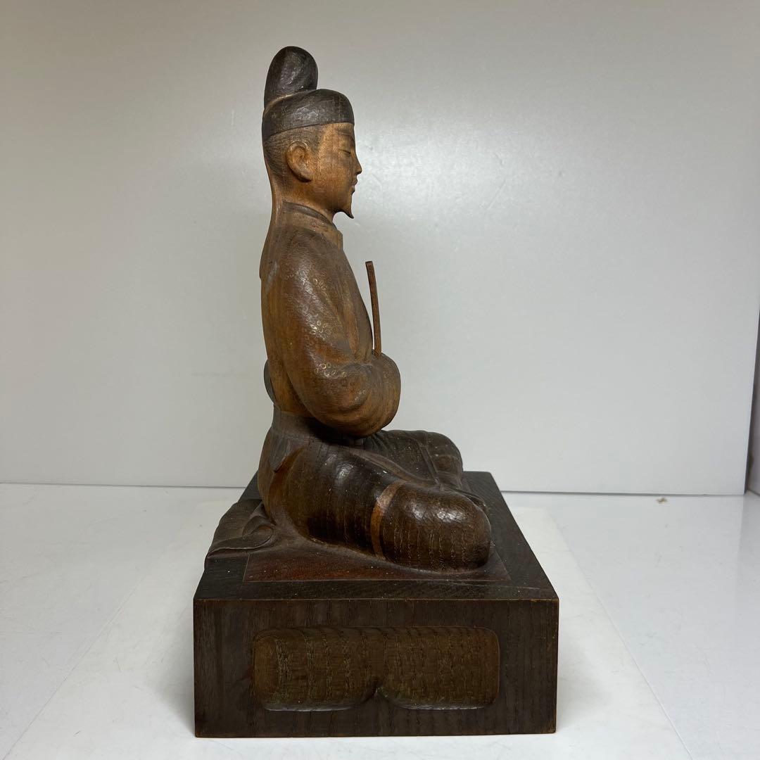 内藤伸作 木彫聖徳太子 彩色「精進」 共箱 東キ8-0315☆2F チヒオト