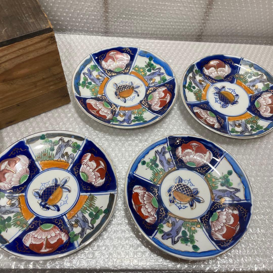 伊万里焼 色絵 皿 亀 松 縁起皿 昭和 大正 レトロ