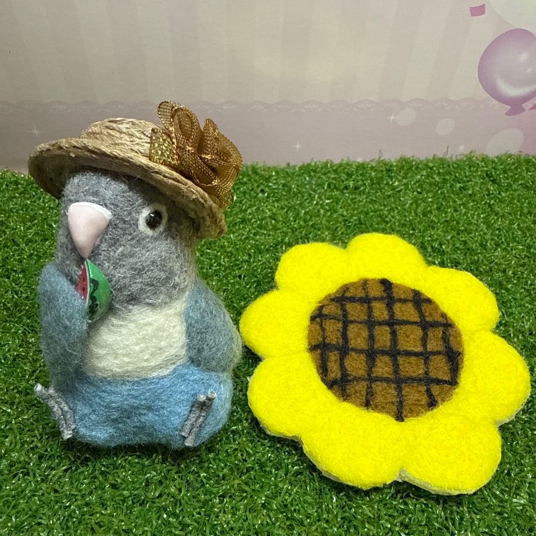 専用ページ　羊毛フェルト　傘でお出かけボタンインコ　鳥