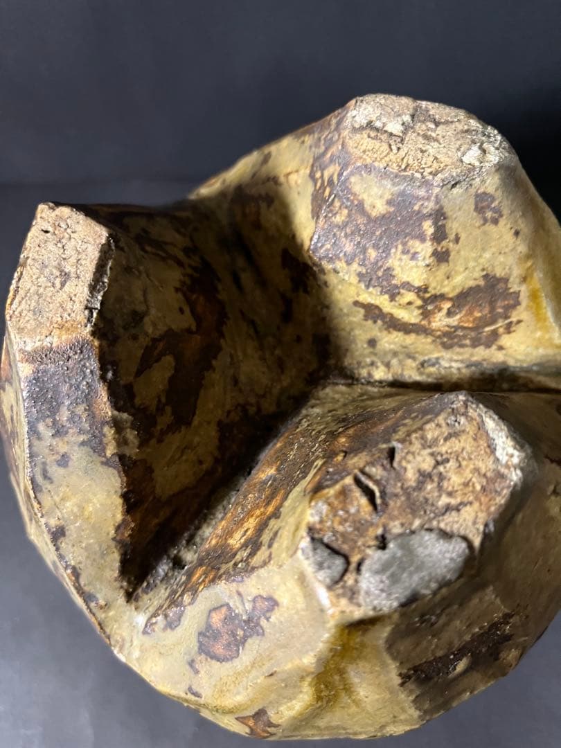 面取り 花入 1.7kg 無銘 骨董 茶道　華道　灰釉窯変 小壺 一輪挿し
