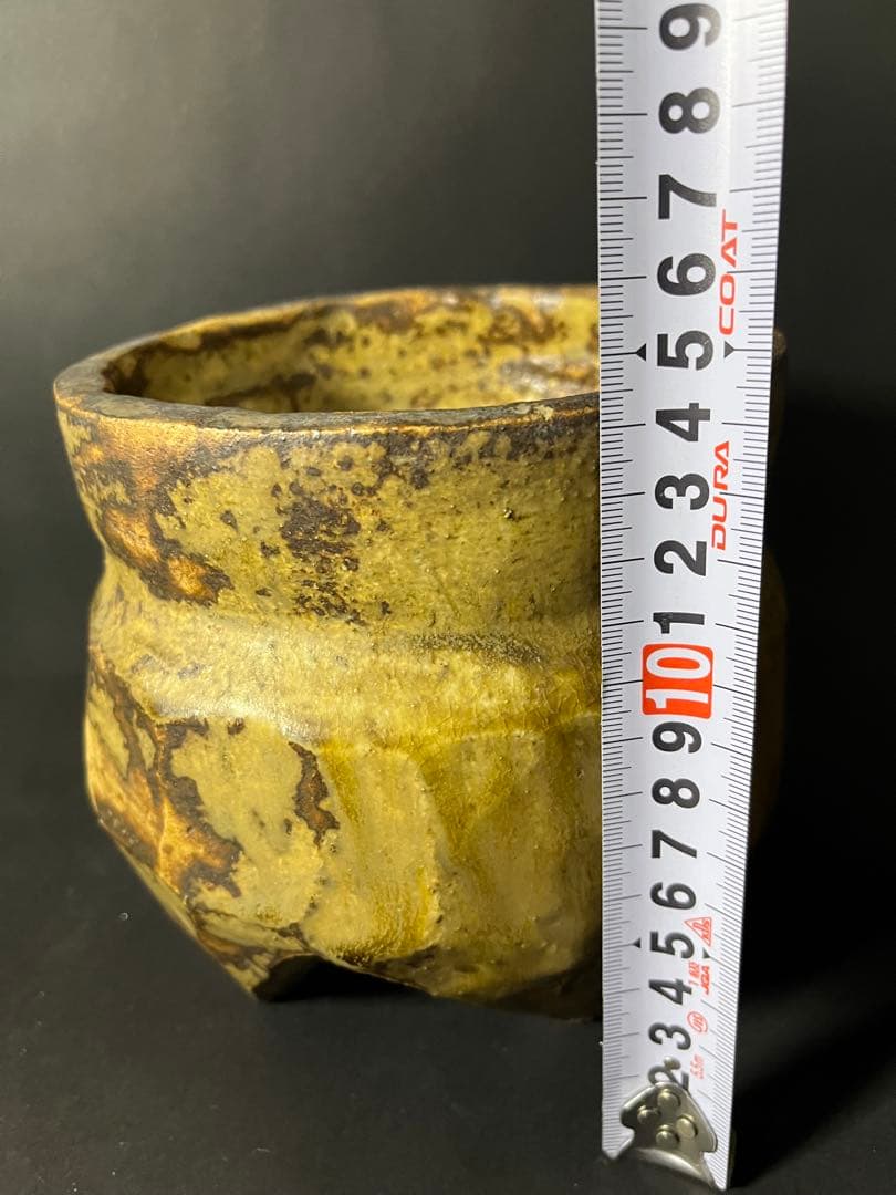面取り 花入 1.7kg 無銘 骨董 茶道　華道　灰釉窯変 小壺 一輪挿し