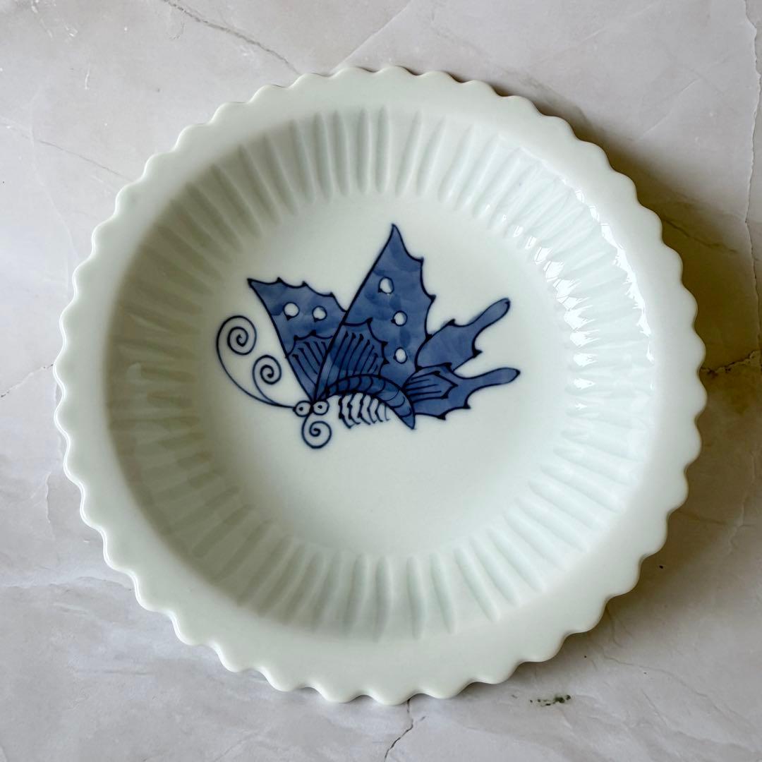 【5枚セット】源右衛門 染付 蝶絵 銘々皿　美品！