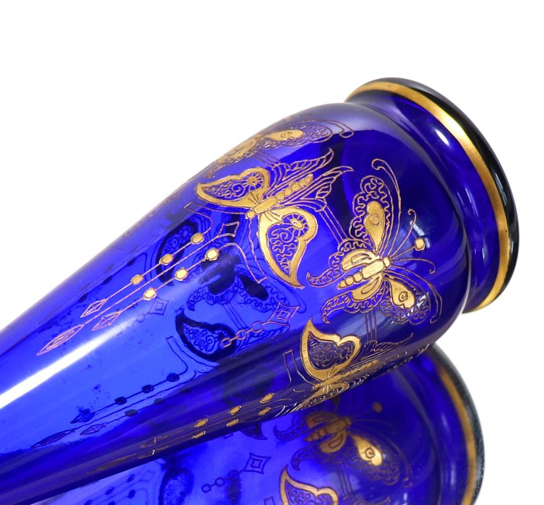 オールド・バカラ 24金彩蝶々文 ブルー 高級 一輪挿し 花瓶 バタフライ 青色