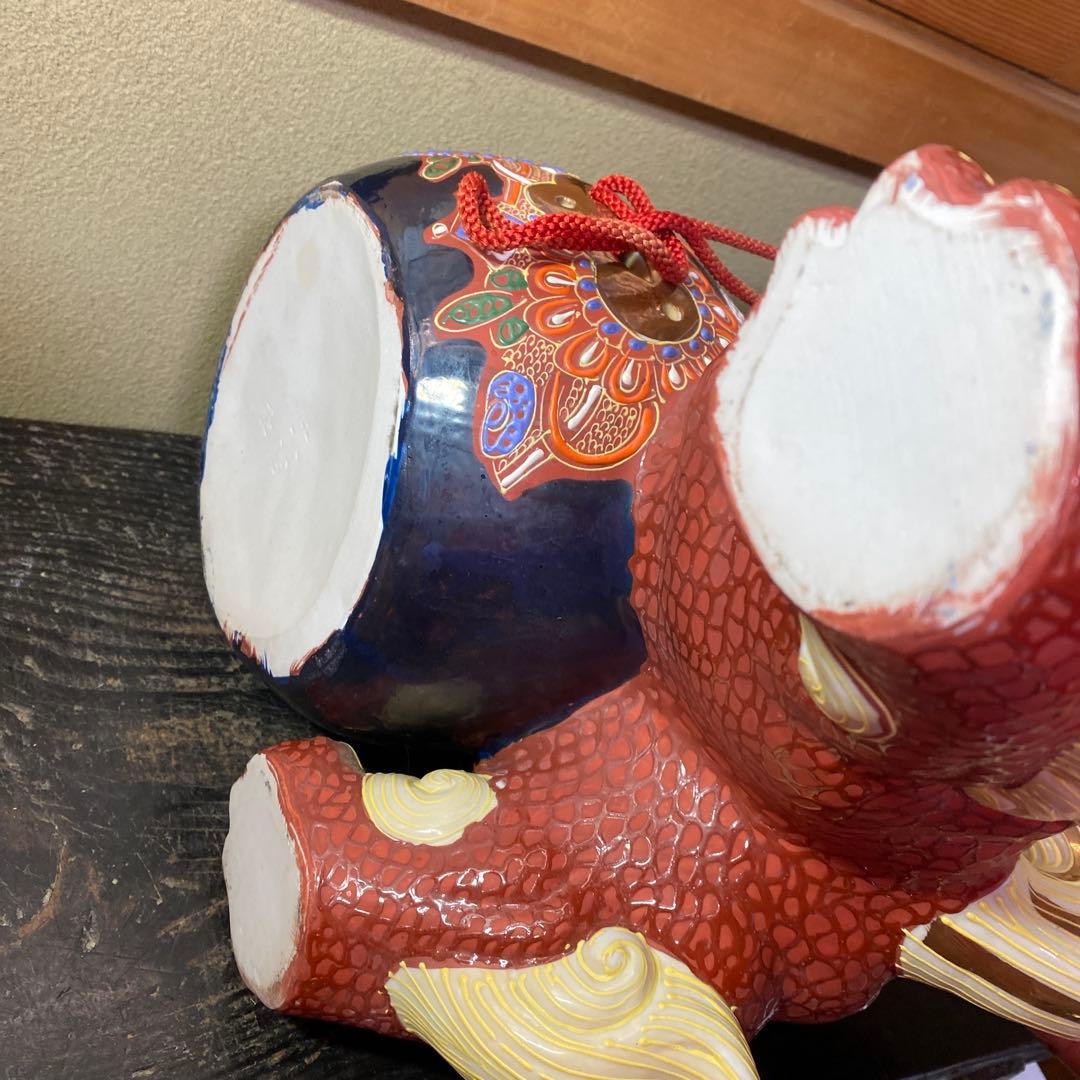 九谷焼　大吉作　唐獅子置物