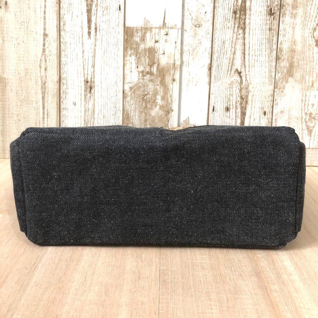 トートバッグ　ハンドメイド　デニムリメイク　ブラック　イエロー　ゴールドW