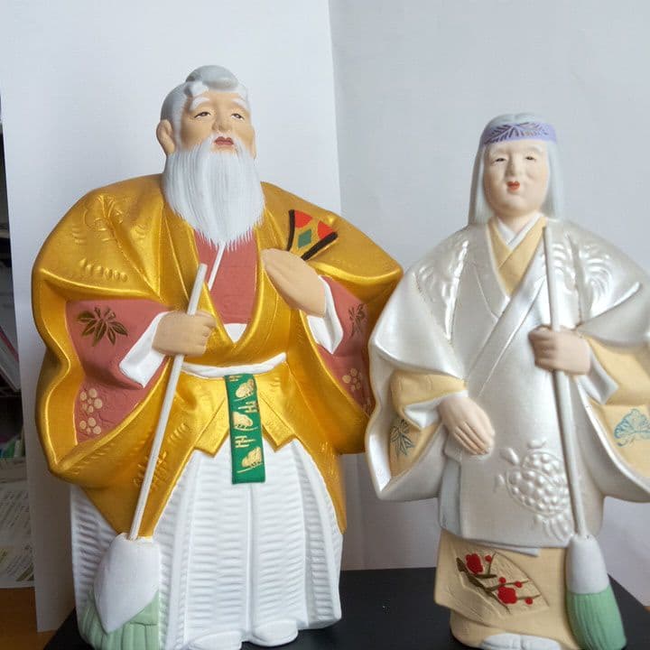 高砂　金の翁　銀の嫗　置物