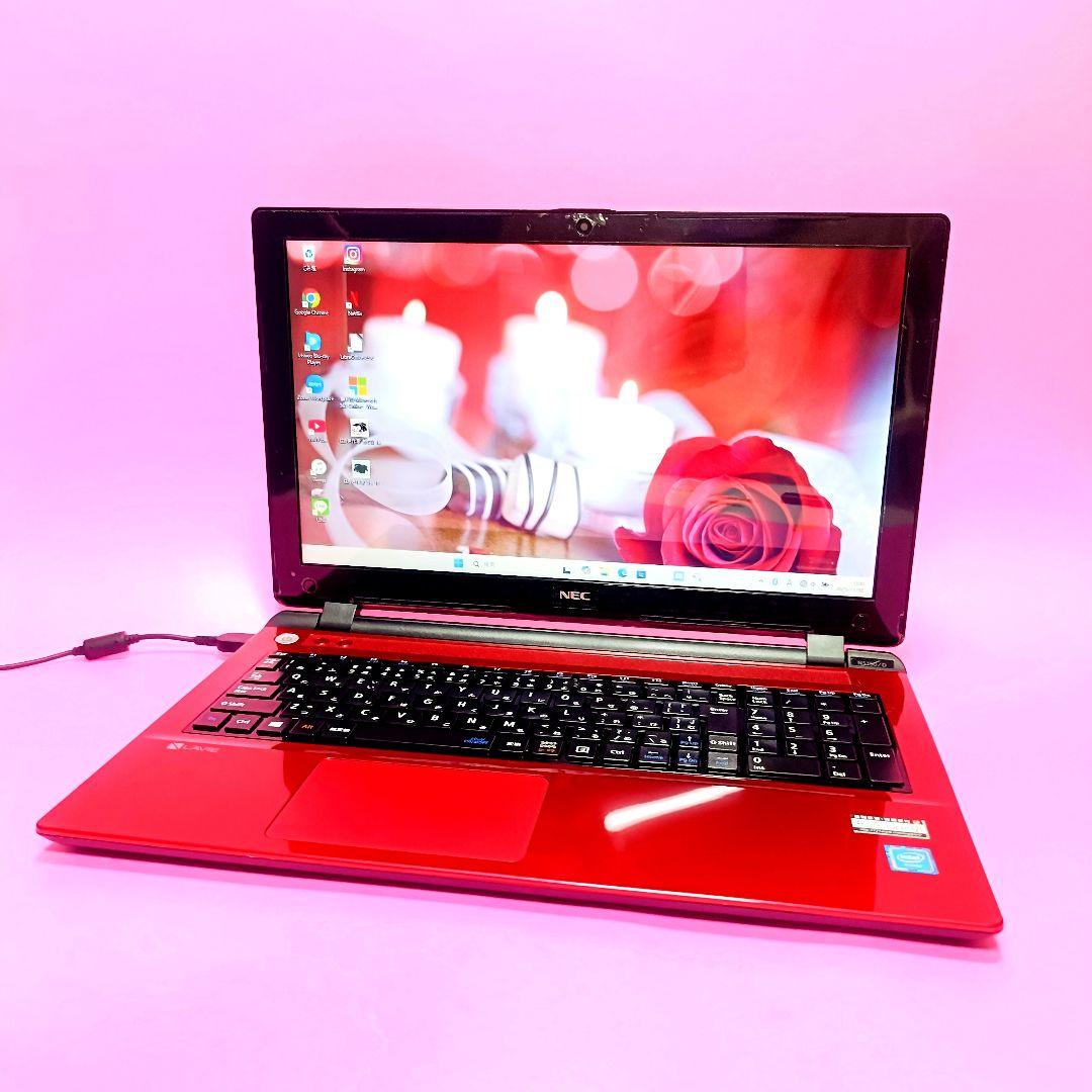 超大容量1TB！オフィス✨カメラ付赤ノートパソコン✨オシャレ✨人気✨薄型✨初心者