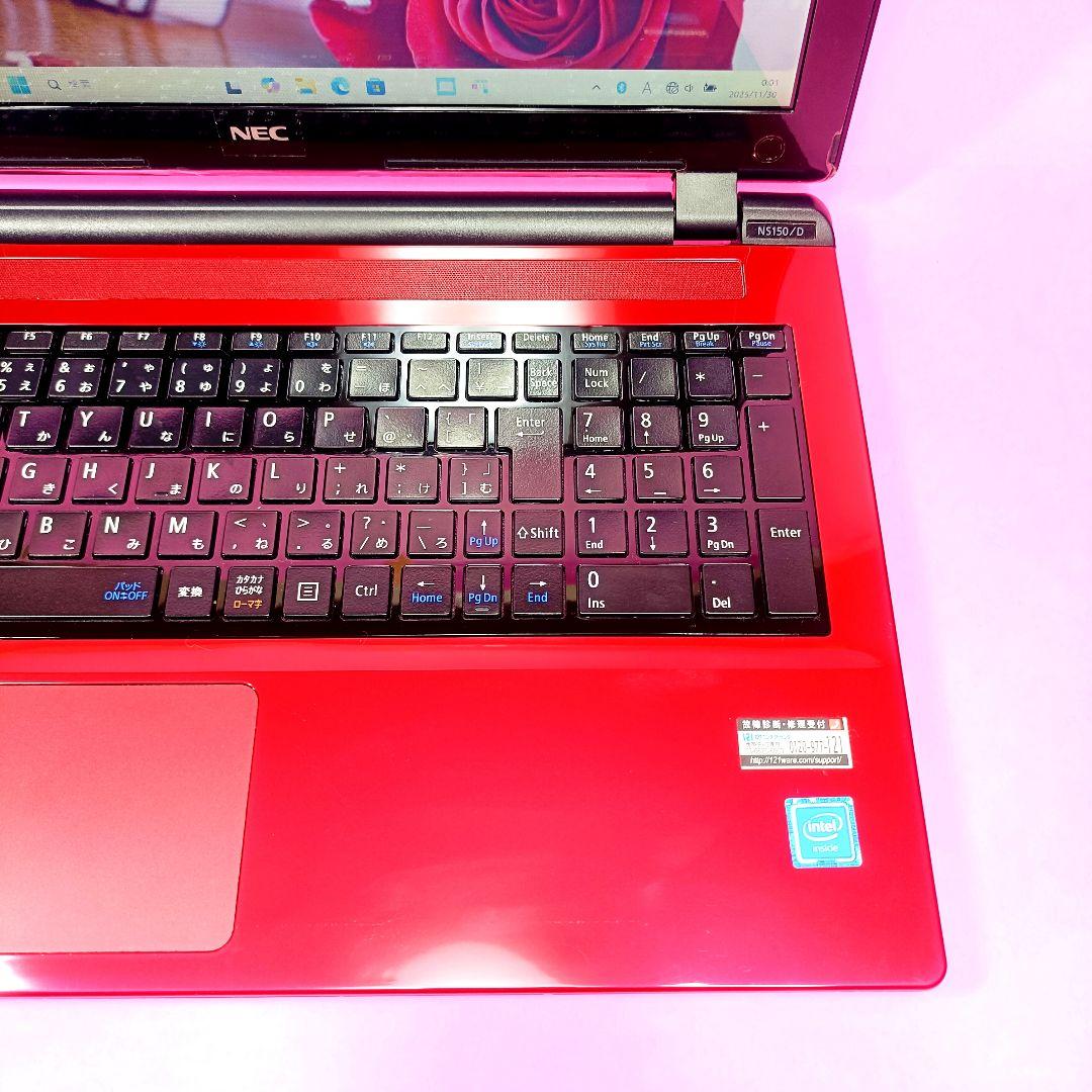 超大容量1TB！オフィス✨カメラ付赤ノートパソコン✨オシャレ✨人気✨薄型✨初心者
