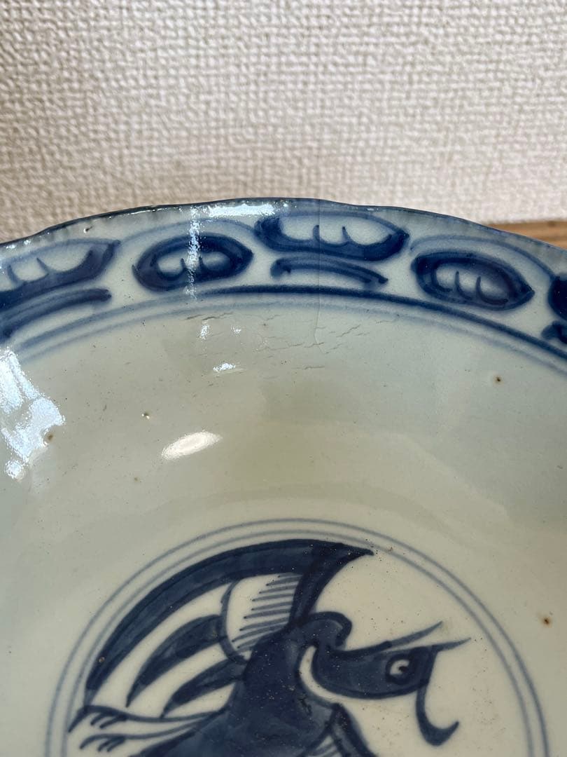 中国美術　清時代山水風景絵鳳紋茶碗 染付 鉢 時代物