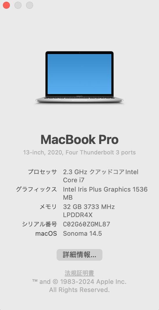 MacBook本体 MacBook Pro 13-inch 2.3GHz/32GB/512GB