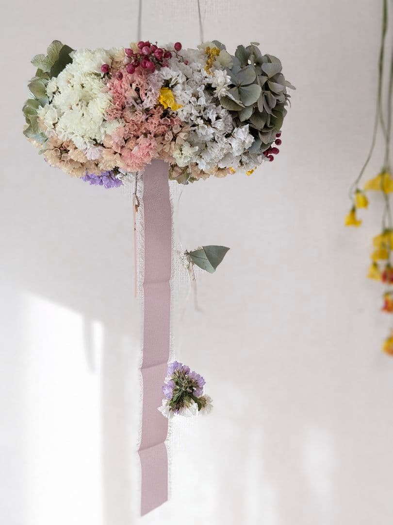 【お値下げ】紫陽花と淡色スターチスのフライングリース♡