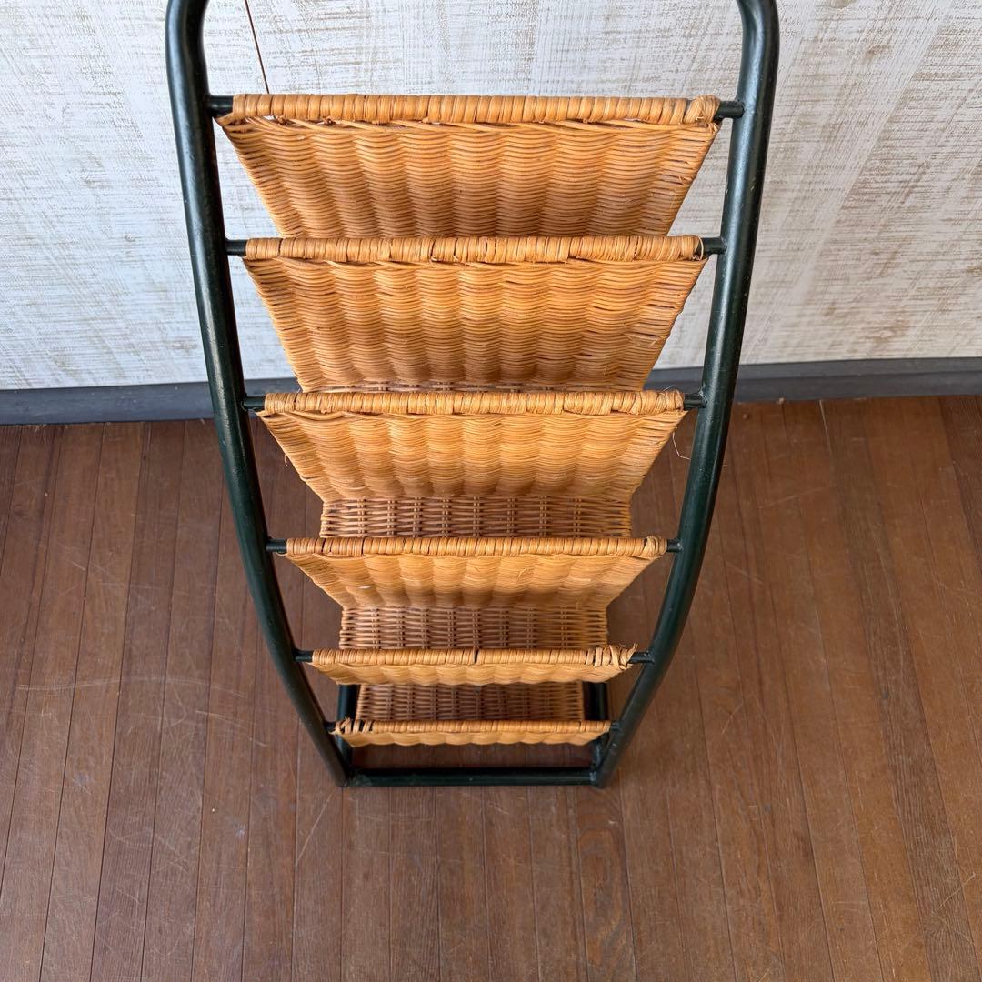 【アンティーク】アイアンフレーム 籐家具 ラタン マガジンラック 5段 収納