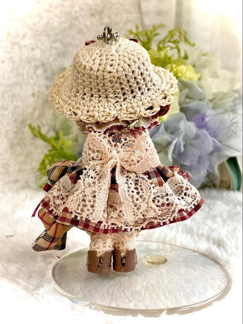 カントリードール❤️エビ茶チェックミニ❤️ハンドメイド♡ドールチャーム