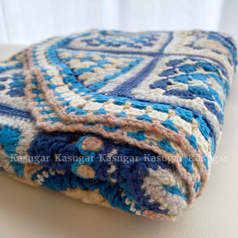 かぎ針編み 藍染 グラニースクエア マルチカバー ひざかけ こたつカバー