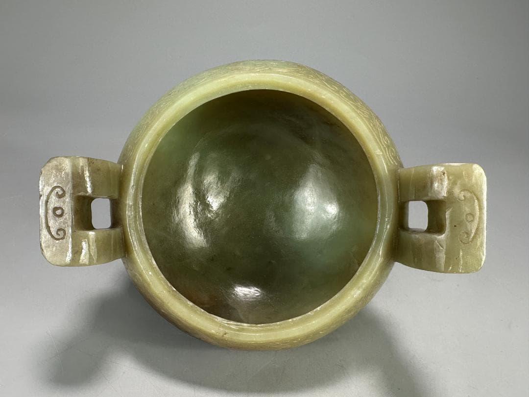 UM4-1中国美術　玉石製　青玉鼎式香炉　置物　時代物　唐物