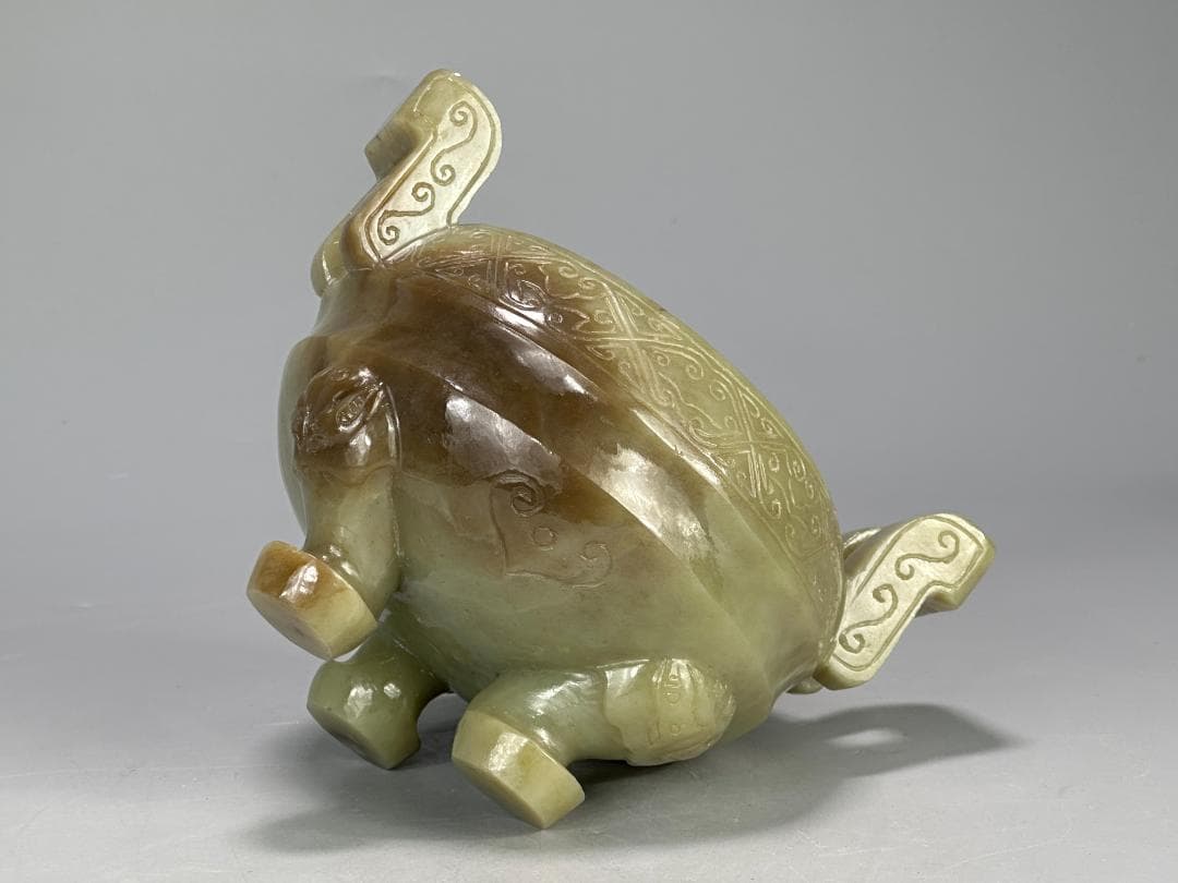 UM4-1中国美術　玉石製　青玉鼎式香炉　置物　時代物　唐物