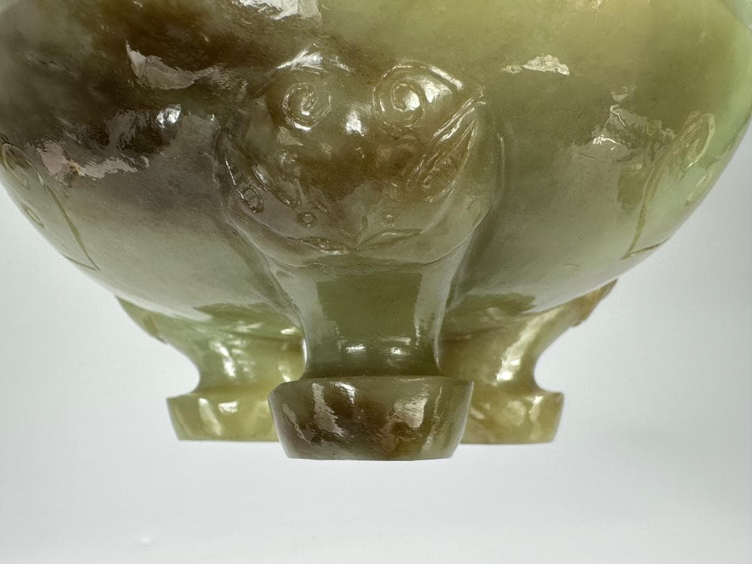 UM4-1中国美術　玉石製　青玉鼎式香炉　置物　時代物　唐物
