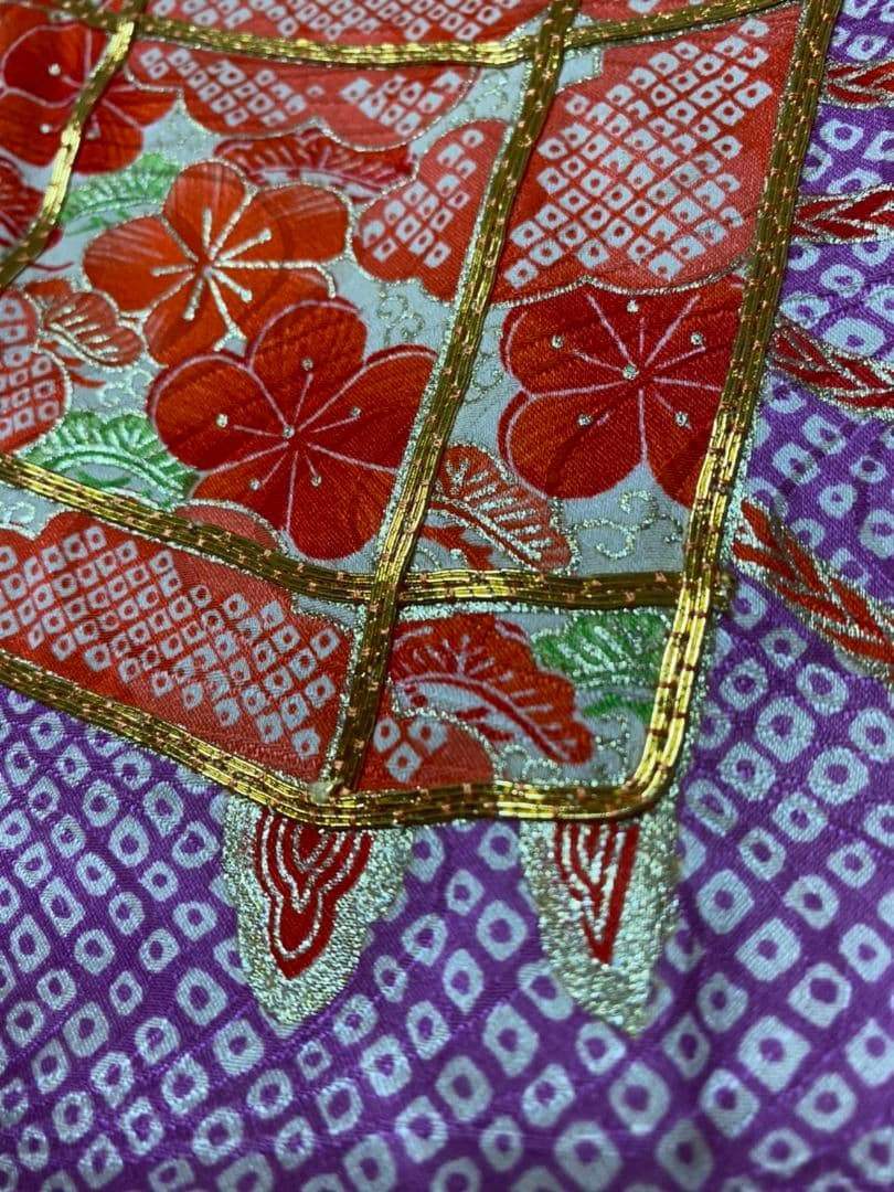 No.306アンティーク子供着物正絹総絞り金刺繍豪華着丈131センチ裄丈56セン