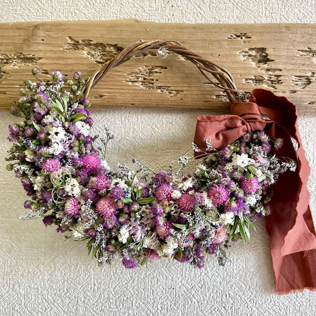 ドライフラワーリース　ドライフラワースワッグ　フラワーリース　春リース