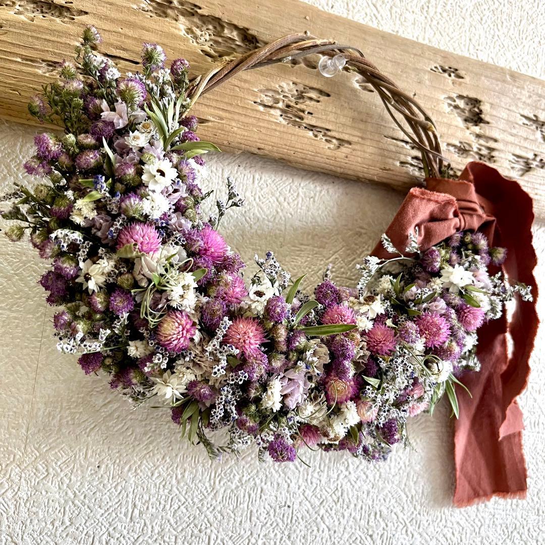 ドライフラワーリース　ドライフラワースワッグ　フラワーリース　春リース